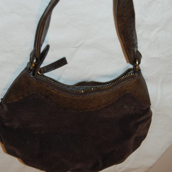 David & Scotti Brown Leather & Soft Material Small Purse W/ Embroidery& Beads - Picture 12 of 16